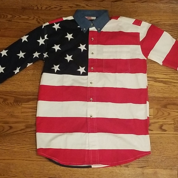 NWT US Flag Button Down Shirt Cotton Traders - Picture 1 of 4